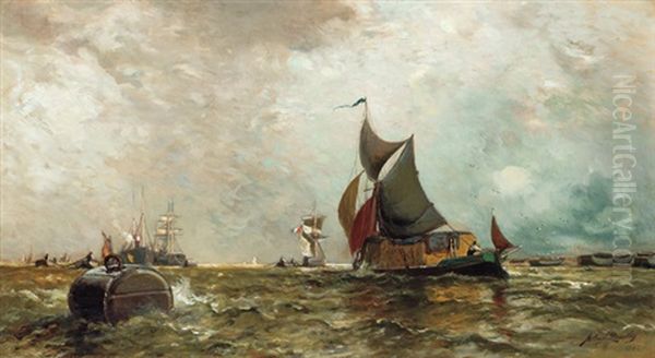 Ships At Sea Oil Painting by Arthur Quartley