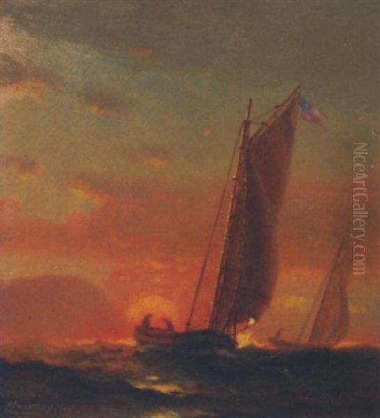 Sailing At Sunset Oil Painting by Arthur Quartley