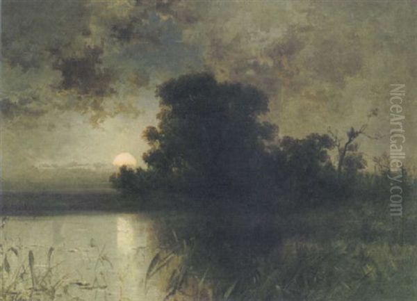 Sunrise Over The Lake Oil Painting by Arthur Quartley