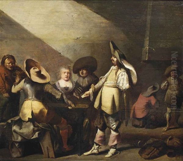 Soldiers Playing Cards In An Interior Oil Painting by Pieter Jansz Quast