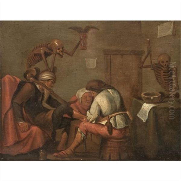 A Vanitas Scene In A Doctor's Surgery Oil Painting by Pieter Jansz Quast