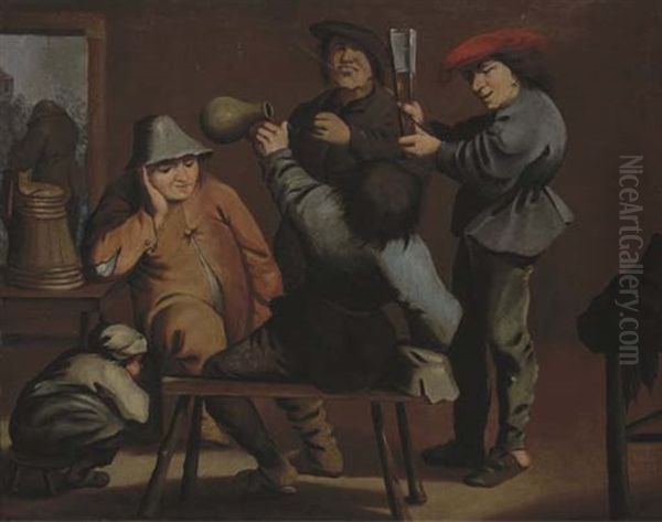 Peasants Drinking And Smoking In An Interior Oil Painting by Pieter Jansz Quast