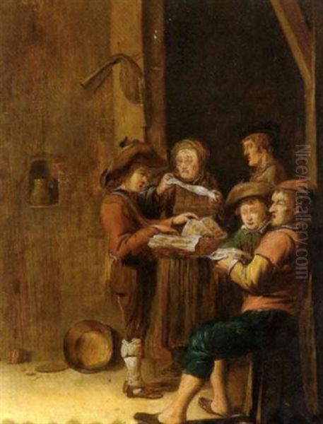 Cinq Paysans En Train De Lire Dans Une Auberge Oil Painting by Pieter Jansz Quast