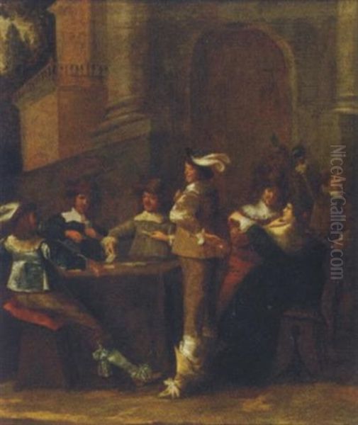 Elegant Company Playing Cards And Making Merry On A Garden Terrace by Pieter Jansz Quast