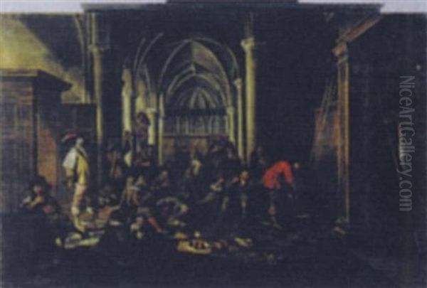 Guardroom Company In A Church Interior Oil Painting by Pieter Jansz Quast