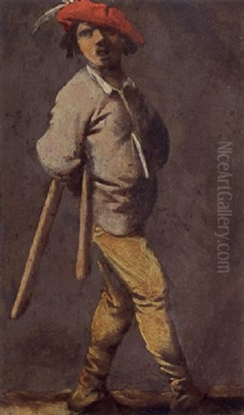 A Standing Man With A Flail Oil Painting by Pieter Jansz Quast