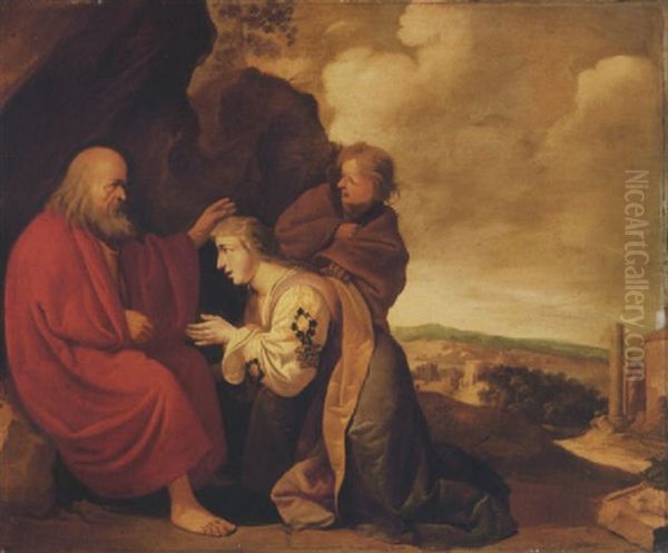 The Schunamite Before The Prophet Elisha Oil Painting by Pieter Jansz Quast