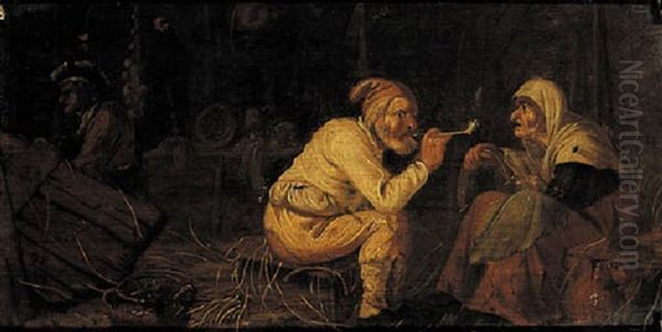 A Boor Smoking In A Barn Oil Painting by Pieter Jansz Quast