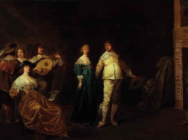 Elegante Gesellschaft Im Innern Eines Palais Oil Painting by Pieter Jansz Quast