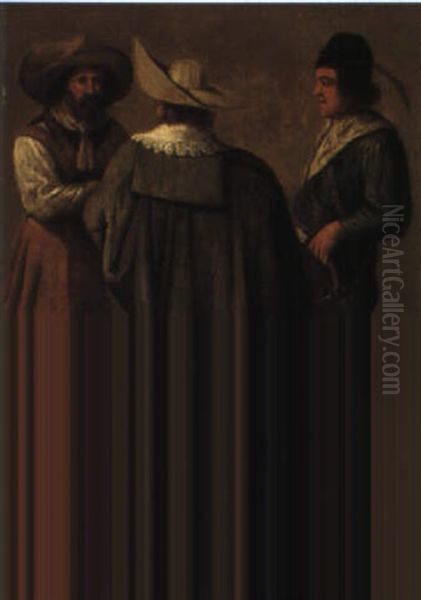 Three Men Conversing Oil Painting by Pieter Jansz Quast