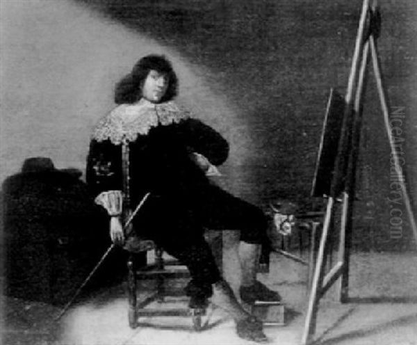 Portrait Of An Artist In His Studio Before An Easel Oil Painting by Pieter Jansz Quast