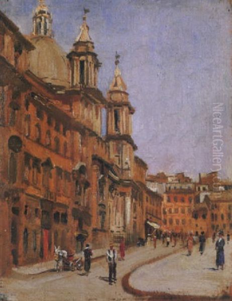 Roma, Piazza Navona Con Sant'agnese In Agone Oil Painting by Domenico Quattrociocchi