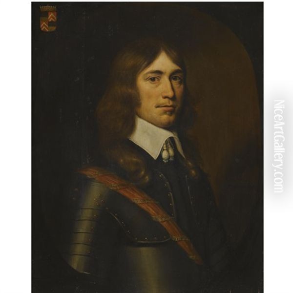 Portrait Of A Gentleman Of The Holt Family, Half-length, Wearing Armour And A Red Sash Oil Painting by Crispyn van den Queboorn