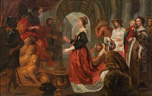 Solomon And The Queen Of Sheba Oil Painting by Erasmus Quellinus II