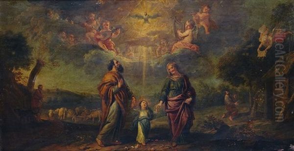 La Virgen Nina Con San Joaquin Y Santa Ana Oil Painting by Erasmus Quellinus II