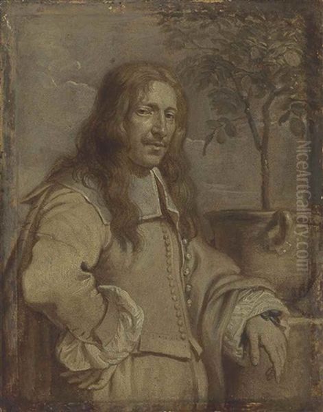 Portrait Of Jan Philips Van Thielen (1618-1667), Half-length, In A Landscape, His Left Arm Resting On A Pedestal Oil Painting by Erasmus Quellinus II