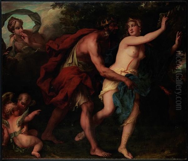 Zeus (jupiter) Bedrangt Semele. Hera (juno) Belauscht Die Szene Oil Painting by Erasmus Quellinus II