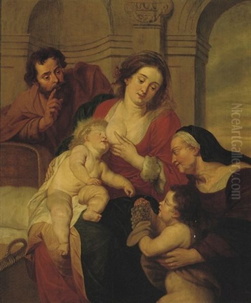 The Holy Family With Saint John The Baptist Oil Painting by Erasmus Quellinus II