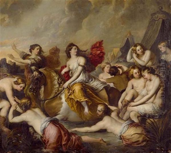 Die Flucht Der Cloelia Mit Den Begleiterinnen Uber Den Tieber Oil Painting by Erasmus Quellinus II