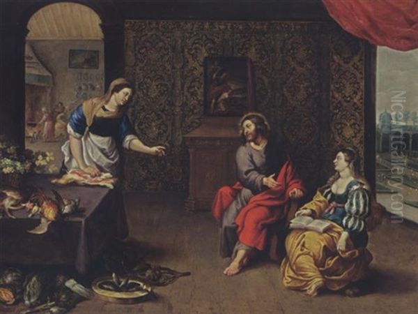 Christ In The House Of Martha And Mary Oil Painting by Erasmus Quellinus II