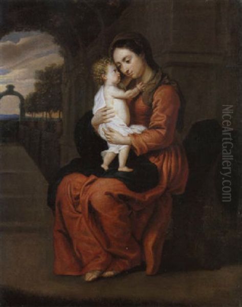 Madonna Mit Kind Im Garten Sitzend Oil Painting by Erasmus Quellinus II