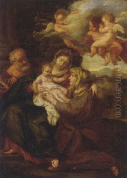 The Holy Family With Saint Elizabeth Oil Painting by Erasmus Quellinus II