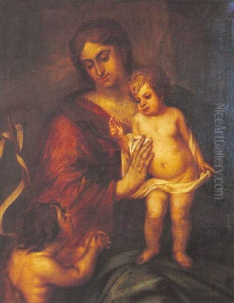 La Vierge A L'enfant Avec Saint Jean Baptiste Oil Painting by Erasmus Quellinus II