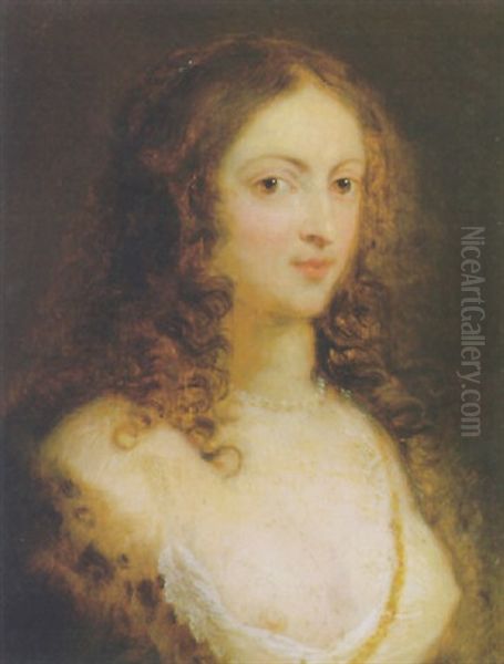 Portrait Of A Woman Wearing A Fur And A Pearl Necklace Oil Painting by Erasmus Quellinus II