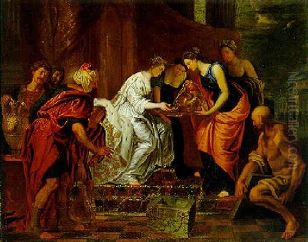 Artemisia, Konigin Von Halicarnassos Trinkt Die Asche Ihres Gemahls Mausolos Oil Painting by Erasmus Quellinus II