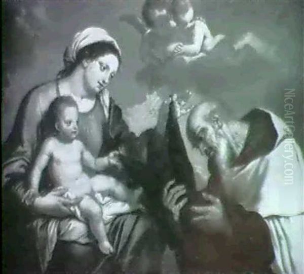 The Virgin And Child With A Monk Oil Painting by Erasmus Quellinus II