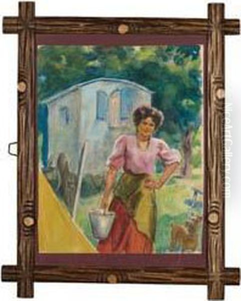 Zingara Con Secchio Oil Painting by Luigi Bompard