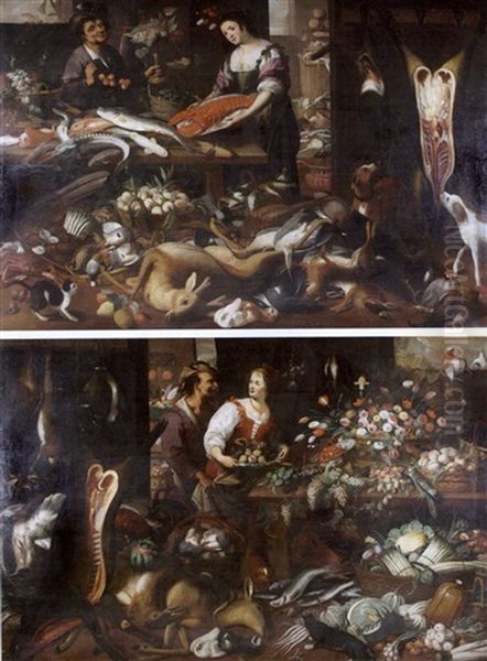 Nature Morte Aux Poissons Et Gibier (+ Nature Morte Aux Fleurs Et Fruits; Pair; In Collab. W/studio Of Adriaen Van Utrecht) Oil Painting by Jan Erasmus Quellinus