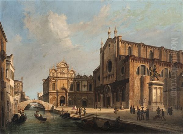 Veduta Del Campo Dei Santi Giovanni E Paolo Oil Painting by Luigi Querena