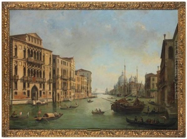 The Grand Canal With Santa Maria De La Salute, Venice Oil Painting by Luigi Querena