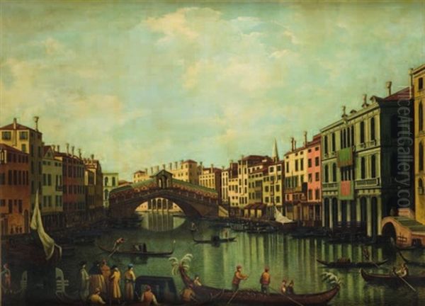 Venezia, Veduta Del Canal Grande Con Il Ponte Di Rialto Oil Painting by Luigi Querena