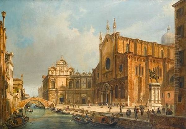 A View Of San Giovanni E Paolo With The Scuola Grande Di San Marco Oil Painting by Luigi Querena