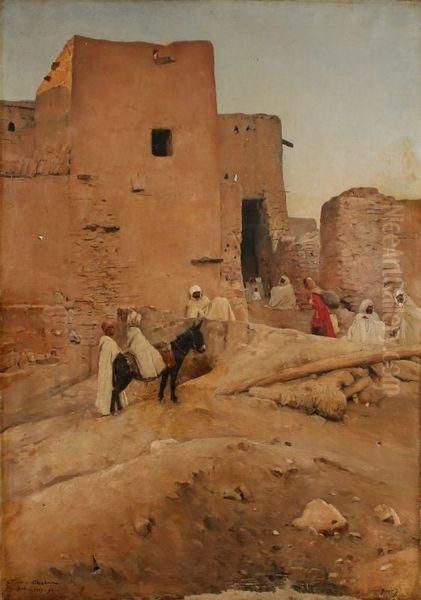 Oasis De Chebma Pres Biskra Oil Painting by Maurice Bompard