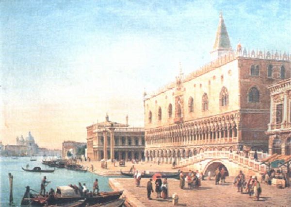 Le Palais Des Doges A Venise Oil Painting by Luigi Querena