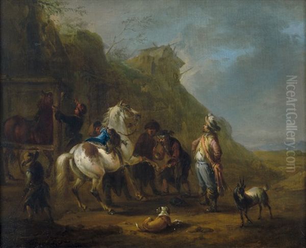 Besuch Beim Hufschmied Oil Painting by August Querfurt