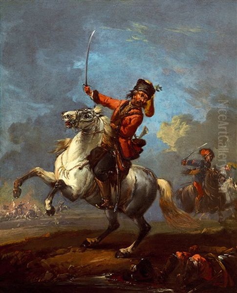 In The Battle Oil Painting by August Querfurt