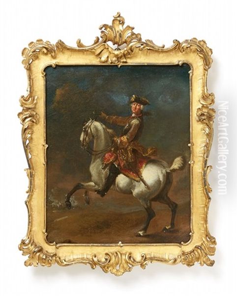 Kavalier Zu Pferd (oil Sketch) Oil Painting by August Querfurt