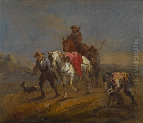 Reisende Bauern Auf Der Landstrase Oil Painting by August Querfurt