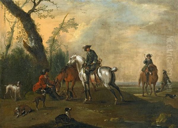 Jagdgesellschaft Bei Der Rast Oil Painting by August Querfurt