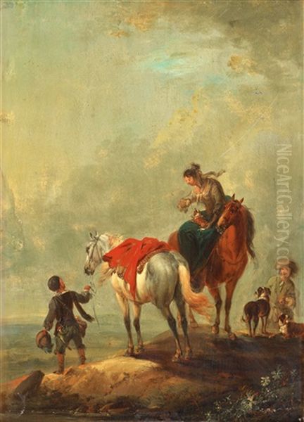 Rastande Elegant Sallskap Oil Painting by August Querfurt