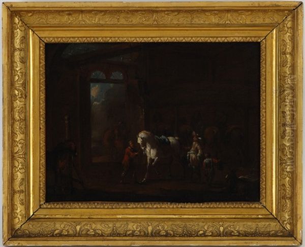 Chevaux Et Cavaliers (pair) Oil Painting by August Querfurt