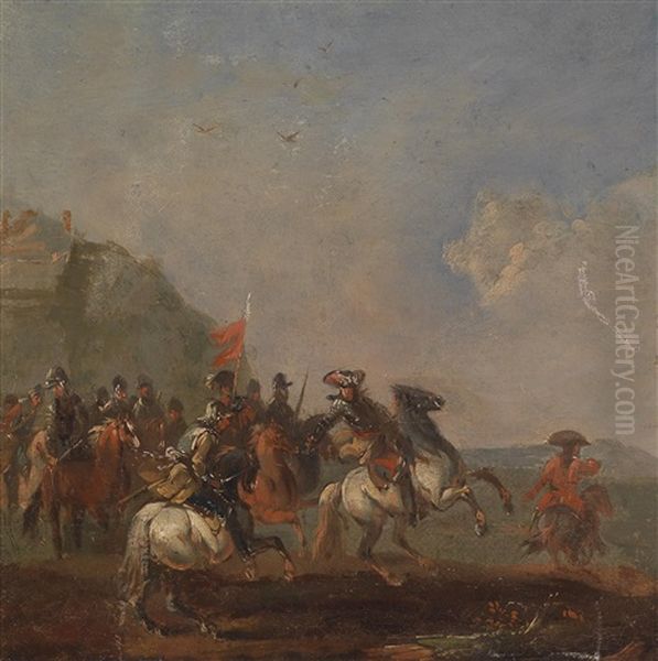 Militarische Szenen (pair) Oil Painting by August Querfurt