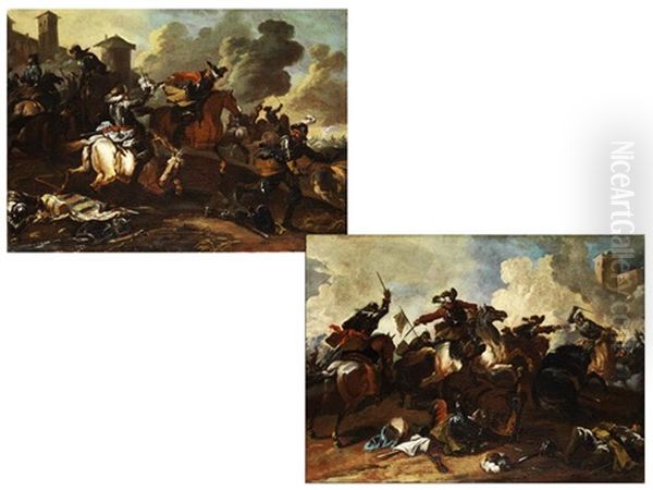 Reiterschlacht (diptych) Oil Painting by August Querfurt