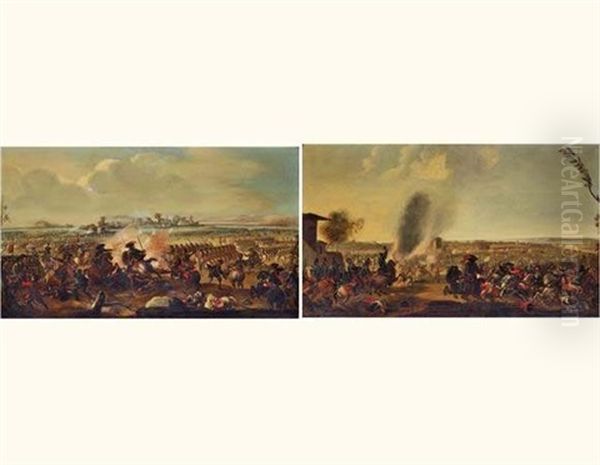 Bataille De Cuneo (+ Bataille De Campodano; 2 Works) Oil Painting by August Querfurt