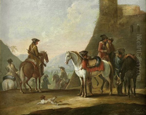 Kavalleristen Bei Der Rast Oil Painting by August Querfurt