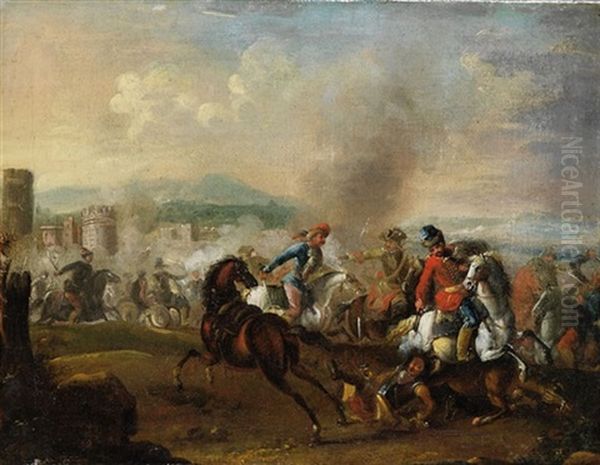 Turken Und Janitscharen Im Kampf Gegen Die Kaiserlichen Truppen Oil Painting by August Querfurt